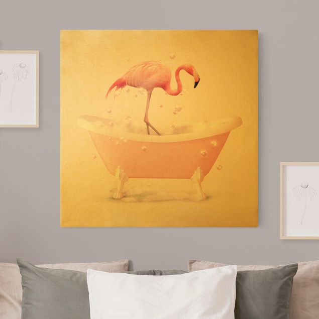 Leinwandbild Vögel Badewannen Flamingo