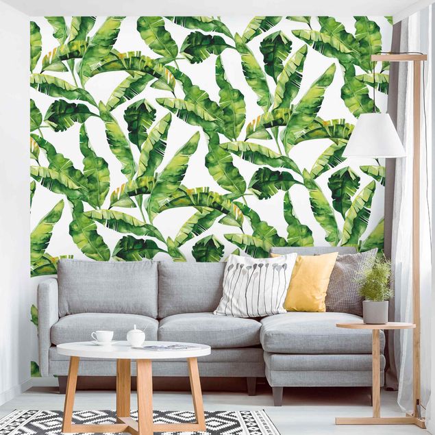 Wanddeko Wohnzimmer Bananenblatt Aquarell Muster