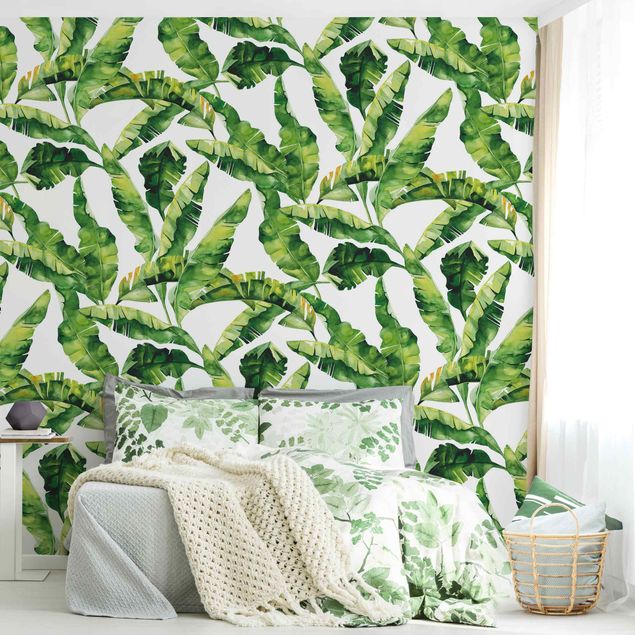 Wanddeko Schlafzimmer Bananenblatt Aquarell Muster