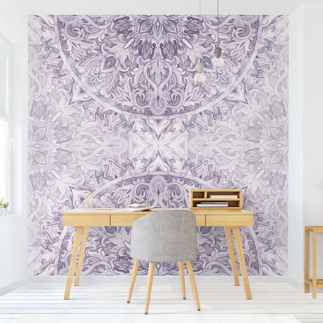 Wanddeko Schlafzimmer Mandala Aquarell Ornament violett