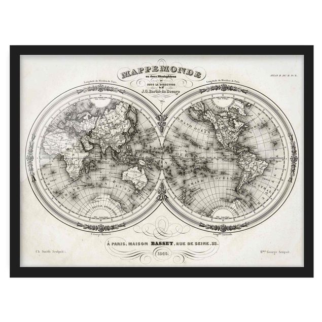 Wanddeko Esszimmer Weltkarte - Französische Karte der Hemissphären von 1848