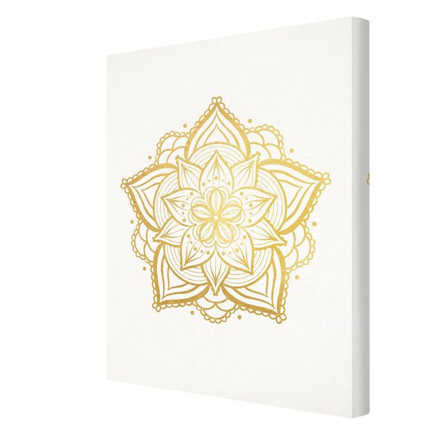 Wanddeko Büro Mandala Blüte Illustration weiß gold