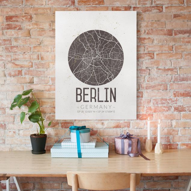 Wanddeko Wohnzimmer Stadtplan Berlin - Retro