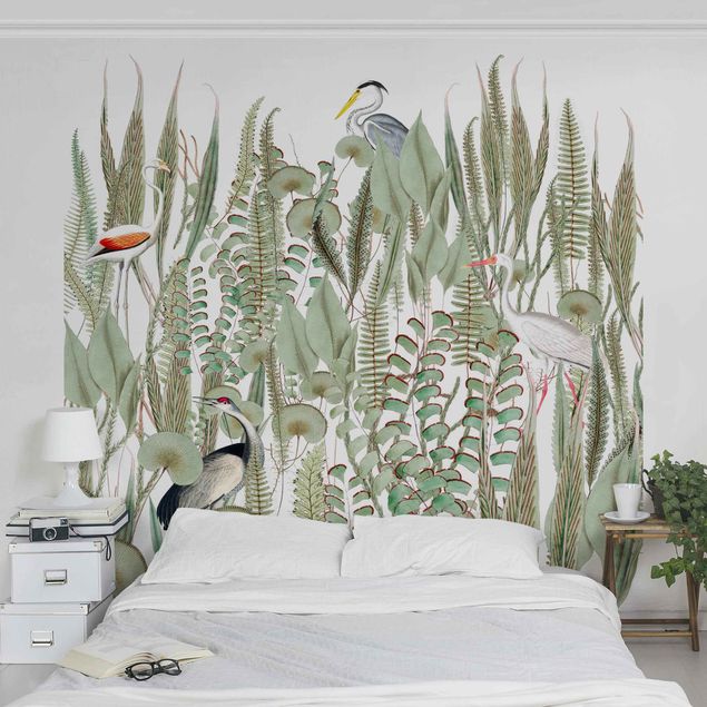 Wanddeko Schlafzimmer Flamingo und Storch mit Pflanzen