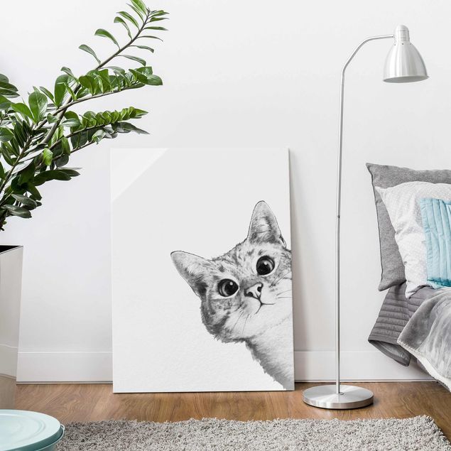 Wanddeko Schlafzimmer Illustration Katze Zeichnung Schwarz Weiß