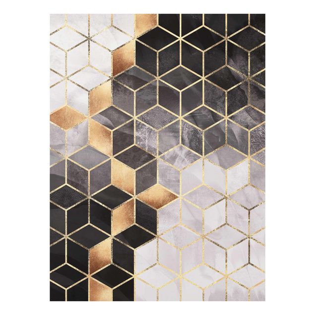 Wanddeko Esszimmer Schwarz Weiß goldene Geometrie