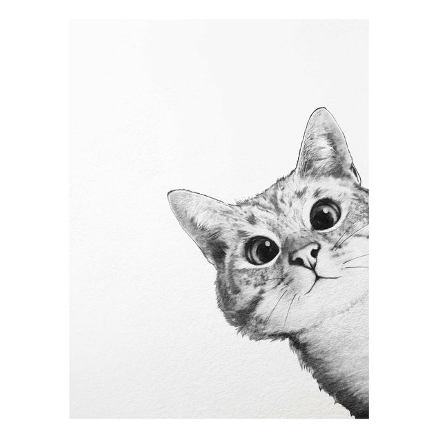 Wanddeko Esszimmer Illustration Katze Zeichnung Schwarz Weiß