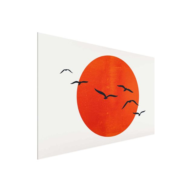 Wanddeko Büro Vogelschwarm vor roter Sonne I