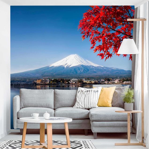 Wanddeko Wohnzimmer Berg Fuji im Herbst