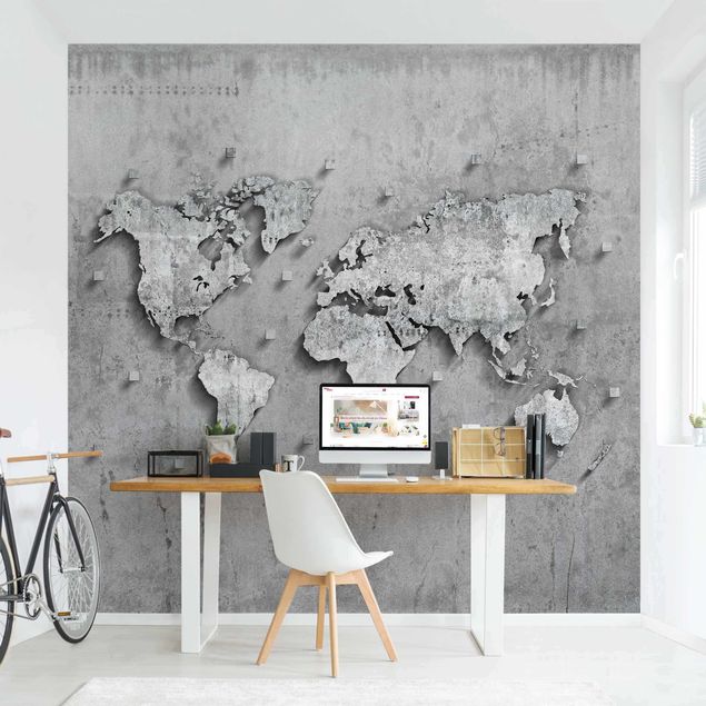 Wanddeko Wohnzimmer Beton Weltkarte