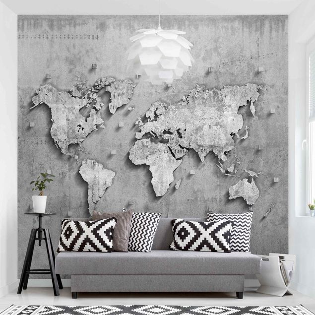 Wanddeko Schlafzimmer Beton Weltkarte