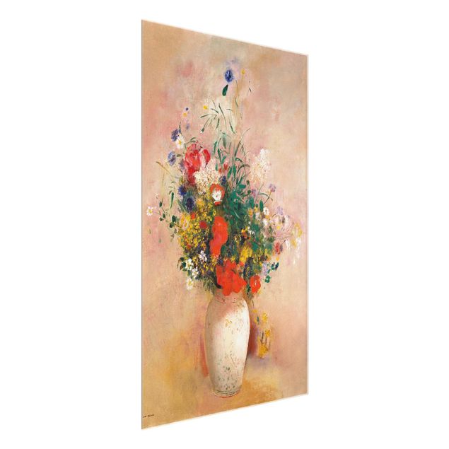 Wanddeko Schlafzimmer Odilon Redon - Vase mit Blumen (rosenfarbener Hintergrund)