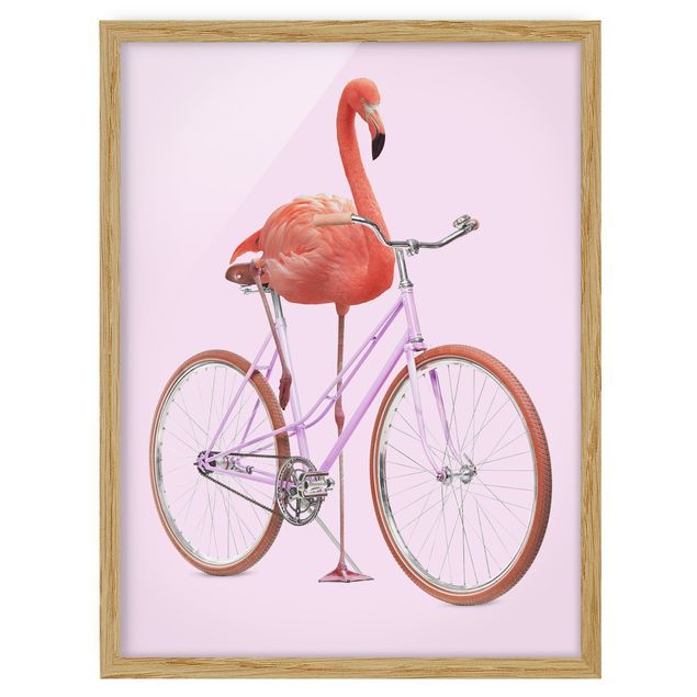 Wanddeko Esszimmer Flamingo mit Fahrrad