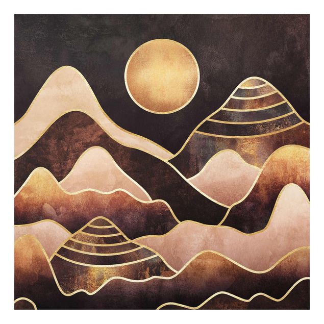 Wanddeko Esszimmer Goldene Sonne abstrakte Berge