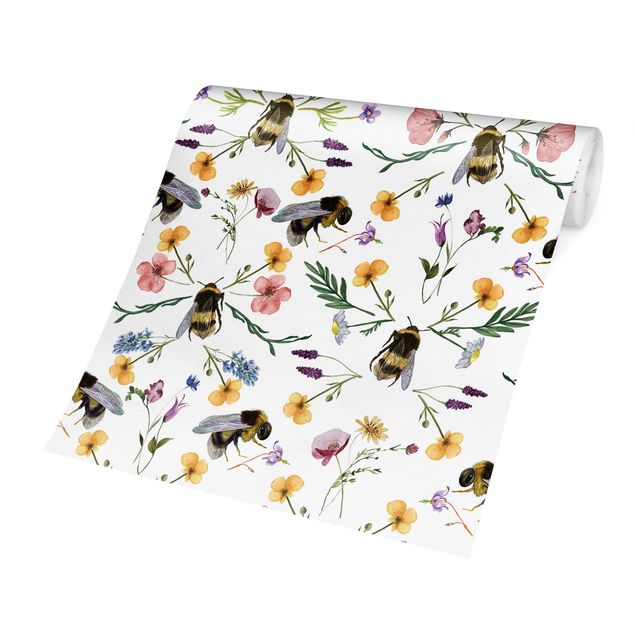 Wanddeko Esszimmer Bienen mit Blumen
