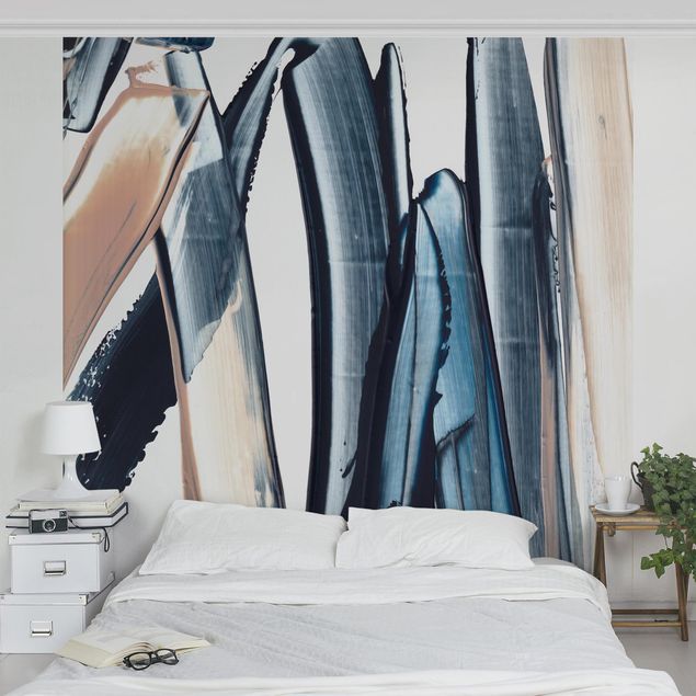 Wanddeko Schlafzimmer Blau und Beige Streifen