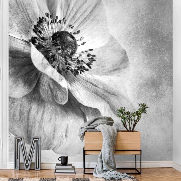 Wanddeko Schlafzimmer Blüte in Türkis Schwarz-Weiß