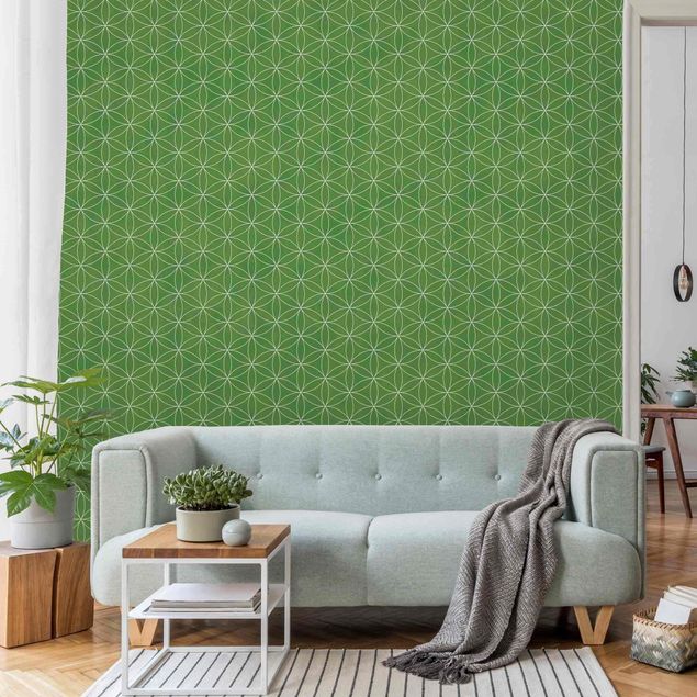 Wanddeko Wohnzimmer Blume des Lebens Linienmuster hellgrün