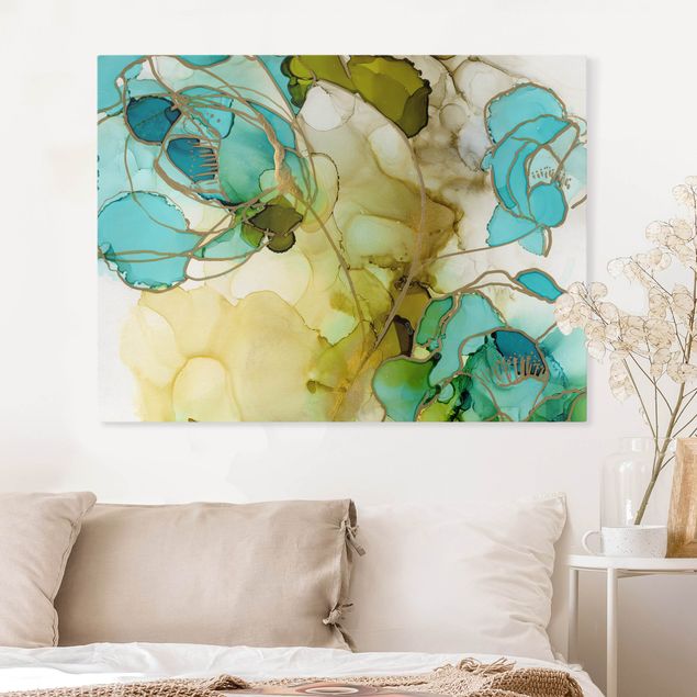 Wanddeko Wohnzimmer Blumenfacetten in Aquarell