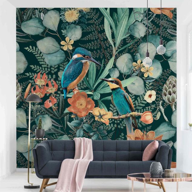 Wanddeko Schlafzimmer Blumenparadies Eisvogel und Kolibri