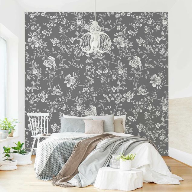 Wanddeko Flur Blumenranken auf Grau