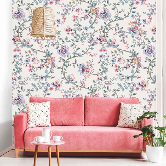 Wanddeko Schlafzimmer Blumenranken in Pastell