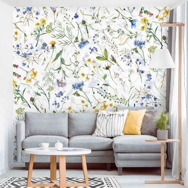 Wanddeko Esszimmer Blumenwiese als Aquarell