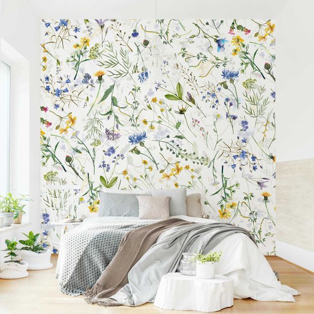 Wanddeko Wohnzimmer Blumenwiese als Aquarell