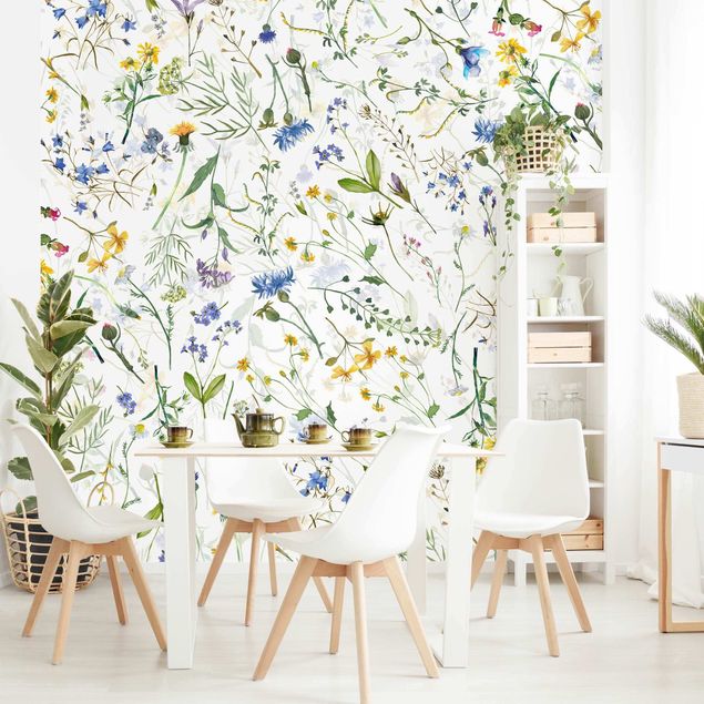 Wanddeko Schlafzimmer Blumenwiese als Aquarell