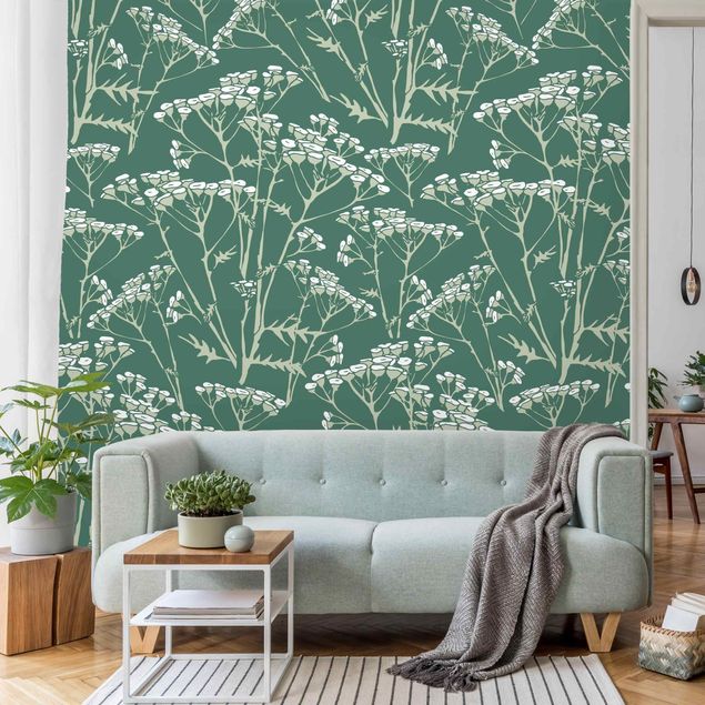 Wanddeko Wohnzimmer Blumenwiesen Muster Grün
