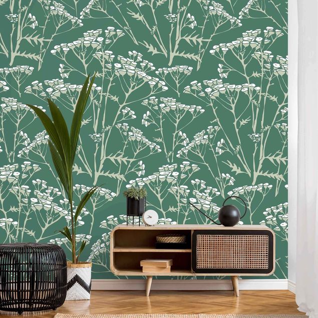 Wanddeko Schlafzimmer Blumenwiesen Muster Grün