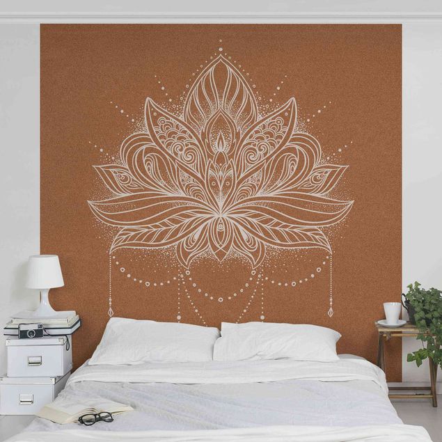 Wanddeko Wohnzimmer Boho Lotusblüte weiß Korkoptik