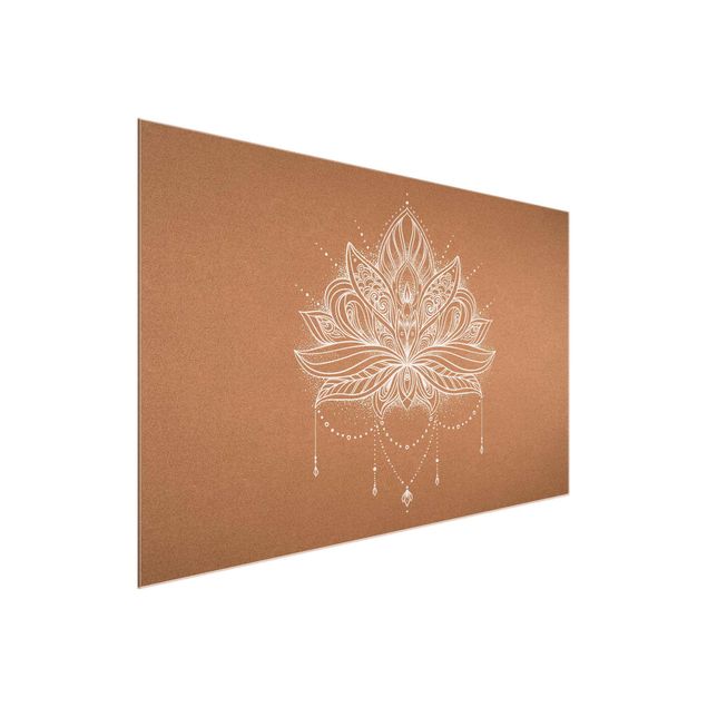 Wanddeko Esszimmer Boho Lotusblüte weiß Korkoptik