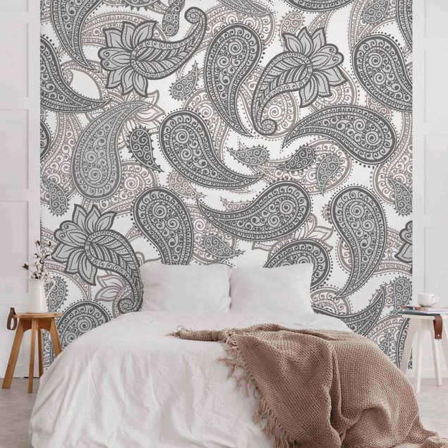 Wanddeko Schlafzimmer Boho Mandala Muster in Grau