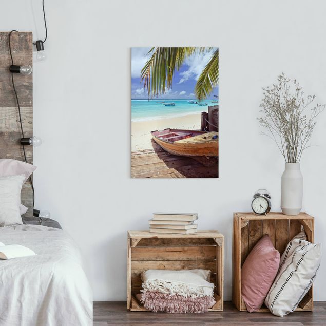 Wanddeko Wohnzimmer Boot unter Palmen