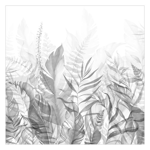Wanddeko Büro Botanik - Tropische Blätter Grau