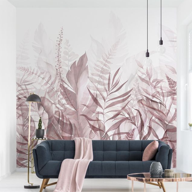 Wanddeko Wohnzimmer Botanik - Tropische Blätter Rosa