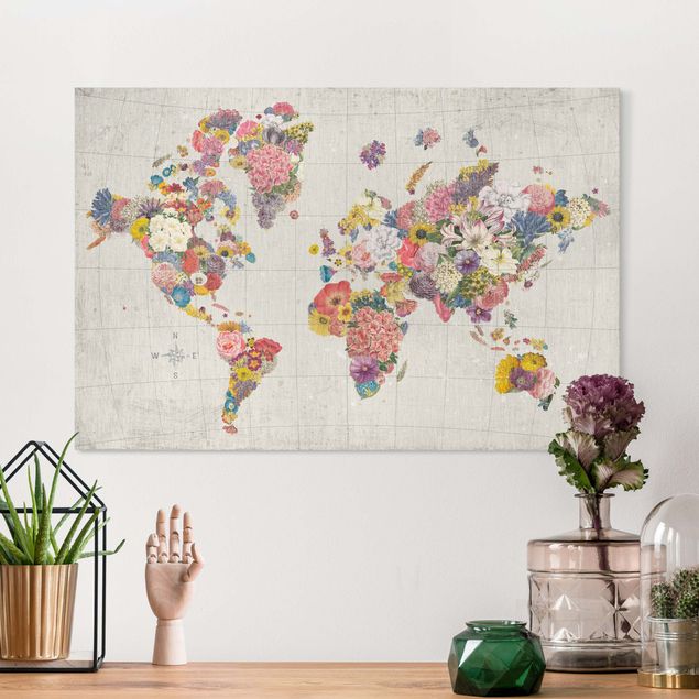 Wanddeko beige Botanische Weltkarte