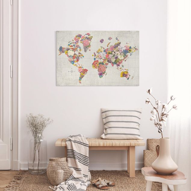 Wanddeko Wohnzimmer Botanische Weltkarte
