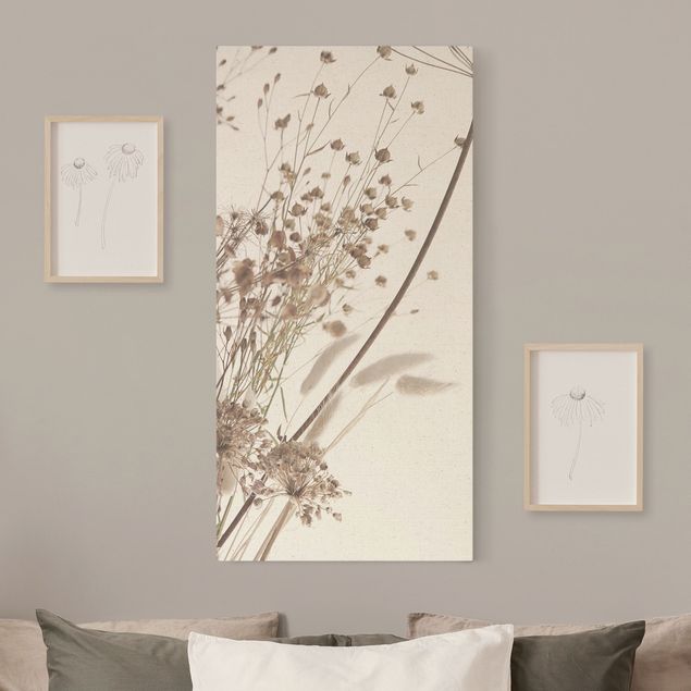 Wanddeko beige Bouquet aus Ziergras und Blüten