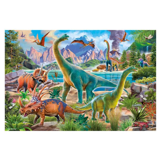 Wohndeko Illustration Brachiosaurus und Tricaterops