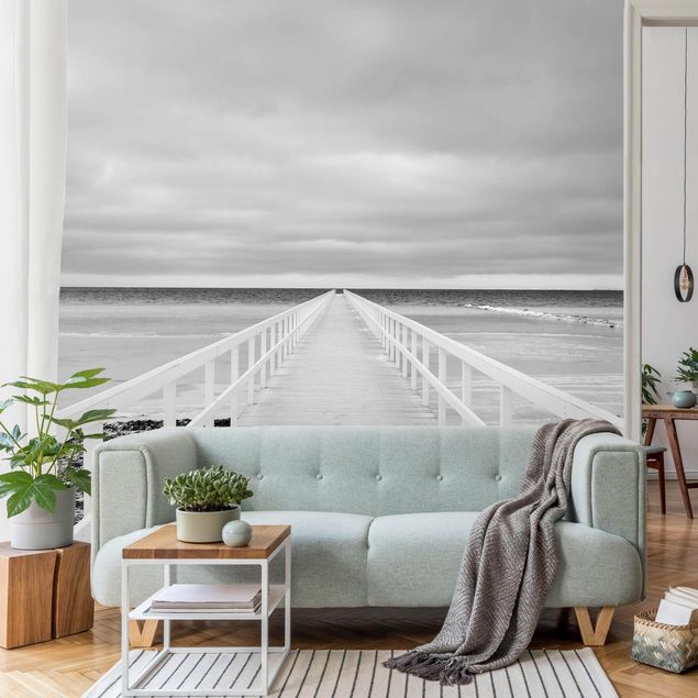 Wanddeko Schlafzimmer Brücke in Schweden Schwarz-Weiß