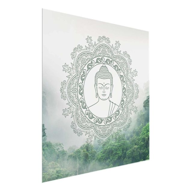 Wanddeko Esszimmer Buddha Mandala im Nebel