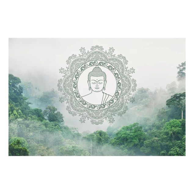 Wanddeko grün Buddha Mandala im Nebel