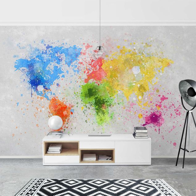 Wanddeko Schlafzimmer Bunte Farbspritzer Weltkarte