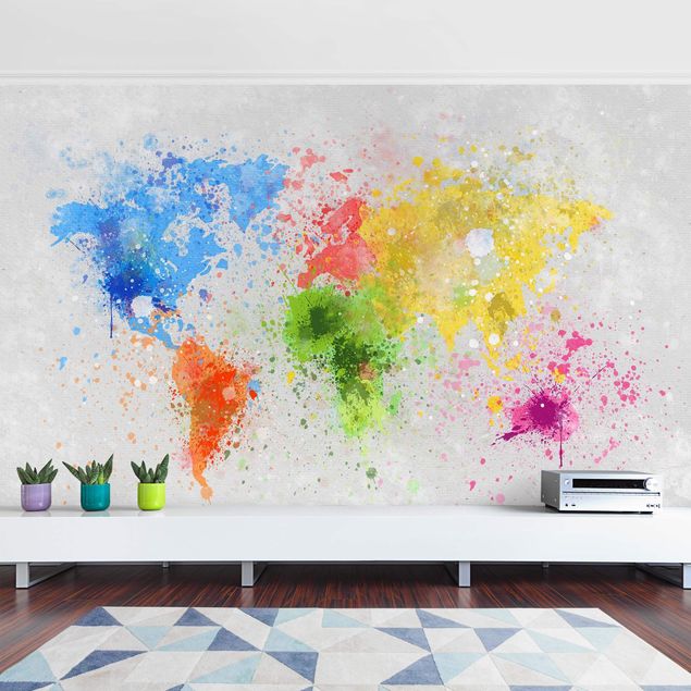 Wanddeko Flur Bunte Farbspritzer Weltkarte