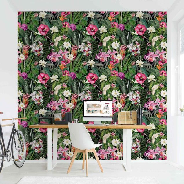 Wanddeko Flur Bunte tropische Blumen Collage