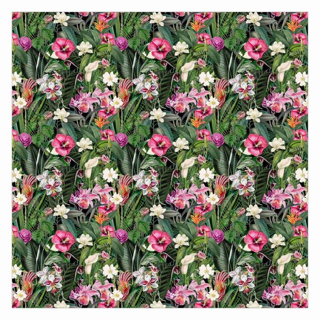 Wanddeko Büro Bunte tropische Blumen Collage