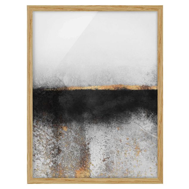 Wanddeko Flur Abstrakter Goldener Horizont Schwarz Weiß