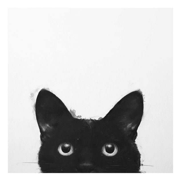 Wanddeko Büro Illustration Schwarze Katze auf Weiß Malerei